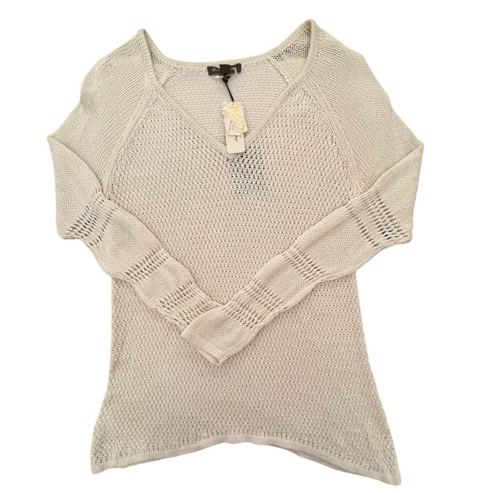 Tommy Bahama V-neck Open Knit Long Sleeve Lightweight Shark Bite Hem Pullover XL